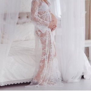 White lace long lingerie robe / Maternity